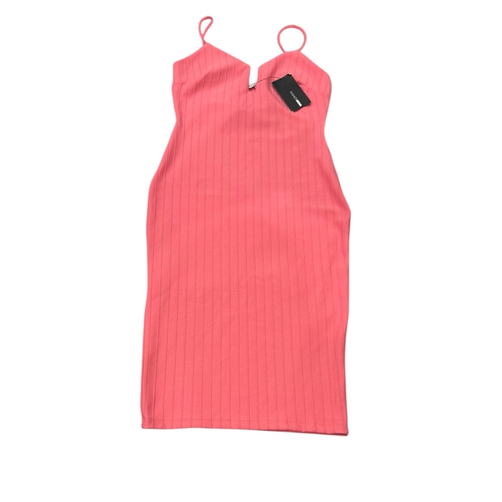 Fashion Nova Pink Ribbed Halter Mini Dress